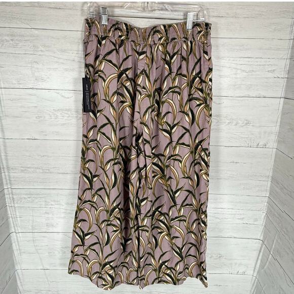 NWT Tahari Large 100% Linen purple crop wide leg pants tropical beachy vacation - Picture 2 of 7